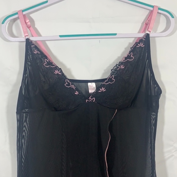 Popsi Lingerie Babydoll Black And Pink Lace Sz XL - Picture 2 of 12